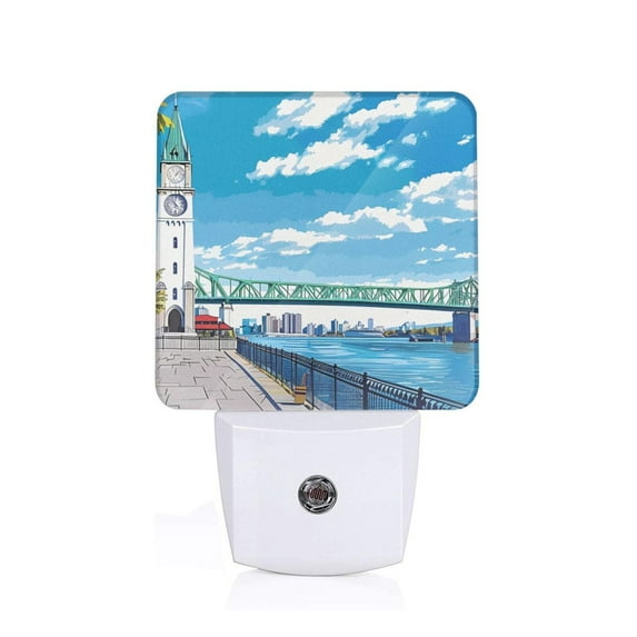 Bingfone Urban Riverside Clock Tower Print Night Lights Plug into Wall,Dusk to Dawn,Bright Nightlight Auto-On/Off, for Adults Kids Room Bedroom Bathroom Hallway Kitchen