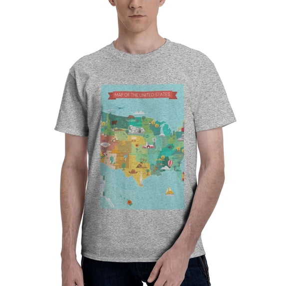Bingfone Usa Tourist Map Men'S Loose Fit Short-Sleeve Pocket T-Shirt