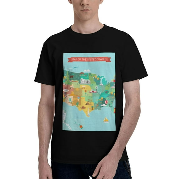 Bingfone Usa Tourist Map Men'S Loose Fit Short-Sleeve Pocket T-Shirt