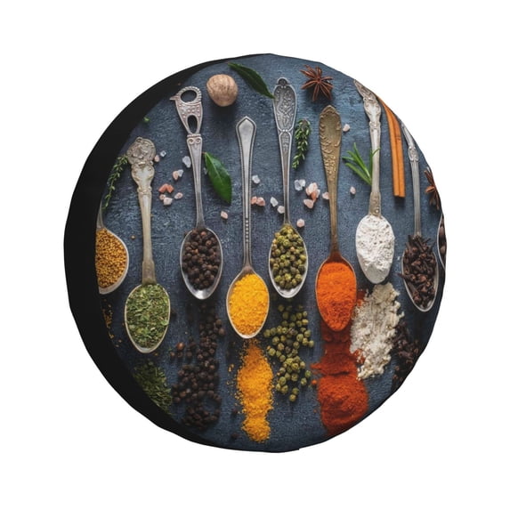 Bingfone Various Herbs And Spices In Spoons Spare Tire Cover Weatherproof Universal Wheel Protectors For Rv Camper Travel Trailer Suv Truck 14 Inch