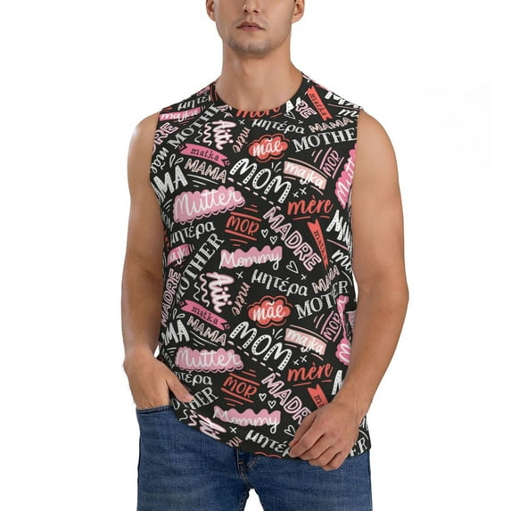 Bingfone Various Languages Mother Pattern Men's Tank Tops Workout Sleeveless Tee Shirts Running Beach Tanks for Men-Small