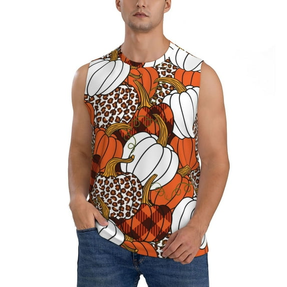 Bingfone Various Pumpkins Pattern Men's Tank Tops Workout Sleeveless Tee Shirts Running Beach Tanks for Men-Small