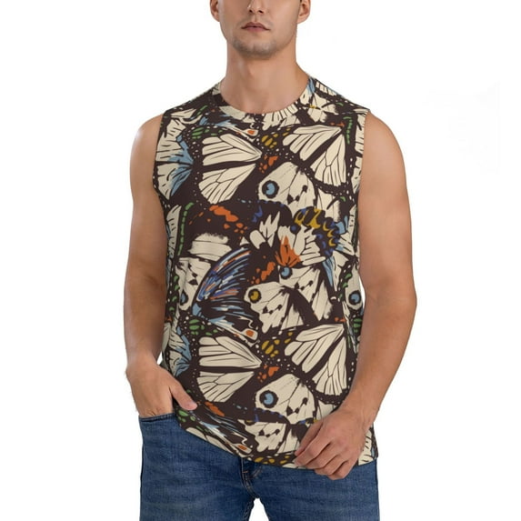 Bingfone Vector Butterflies Pattern Men's Tank Tops Workout Sleeveless Tee Shirts Running Beach Tanks for Men-Large
