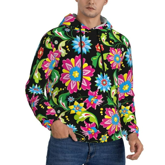 Bingfone Vector Mexican Otomi Style Bright Men'S Drawstring Hoodie Long Sleeve Pocket Sweatshirts-Medium