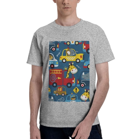 Bingfone Vehicles Cartoon With Funny Drivers Men'S Loose Fit Short-Sleeve Pocket T-Shirt