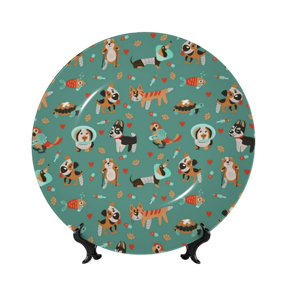 Bingfone Veterinary Clinics Print Bone China Dinner Decorative Plates,Handmade Ceramic Dinner Plate with Stand for Home Club-10in