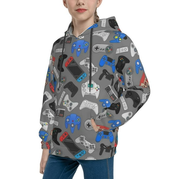 Bingfone Video Game Pattern Youth Classic Hoodies Soft Hooded Pullover Sweatshirts for Girls and Boys