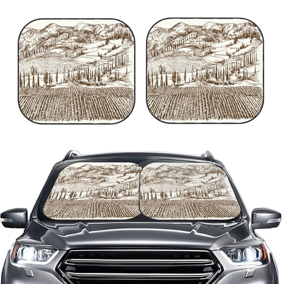Bingfone Vineyard Landscape 1 Print 2-Piece Sun Shade Front Windshield - Foldable Car Front Window Sunshades For Most Sedans Suv Truck - Large