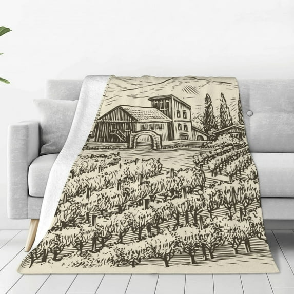 Bingfone Vineyard Landscape Print Flannel Fleece Blanket Throw Blanket For Bed,Sofa,Couch,Travel,Camping(50"X40")