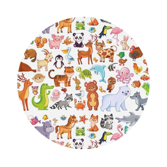 Bingfone Vintage Animal Cartoon Style Leather Drinks Coasters With Set Of 6,Suitable For Home Kitchen,Coffee Cup Coasters Home Gift