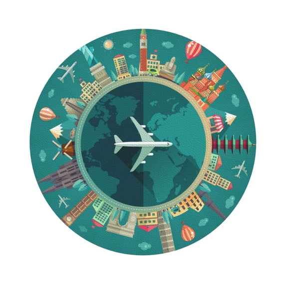 Bingfone Vintage Around The Planet Leather Drinks Coasters With Set Of 6,Suitable For Home Kitchen,Coffee Cup Coasters Home Gift