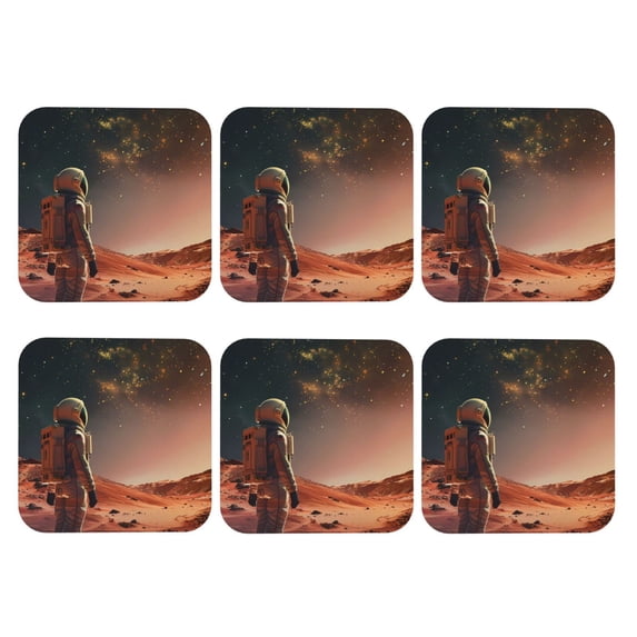 Bingfone Vintage Astronaut On Mars A Leather Drinks Coasters with Set of 6,Suitable for Home Kitchen,Coffee Cup Coasters Home Gift