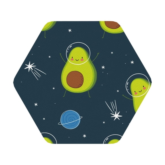 Bingfone Vintage Avocado In Space Leather Drinks Coasters With Set Of 6,Suitable For Home Kitchen,Coffee Cup Coasters Home Gift