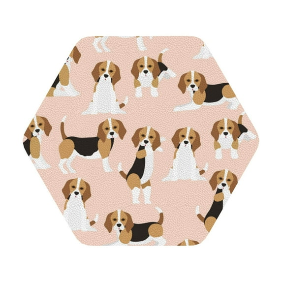 Bingfone Vintage Beagle Dog On Brown Leather Drinks Coasters With Set Of 6,Suitable For Home Kitchen,Coffee Cup Coasters Home Gift