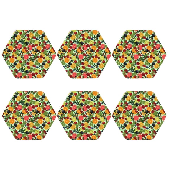 Bingfone Vintage Berries And Citrus Leather Drinks Coasters with Set of 6,Suitable for Home Kitchen,Coffee Cup Coasters Home Gift