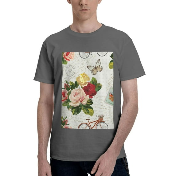 Bingfone Vintage Bike Flower Butterfly Men'S Loose Fit Short-Sleeve Pocket T-Shirt