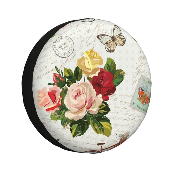 Bingfone Vintage Bike Flower Butterfly Spare Tire Cover Weatherproof Universal Wheel Protectors For Rv Camper Travel Trailer Suv Truck 15 Inch
