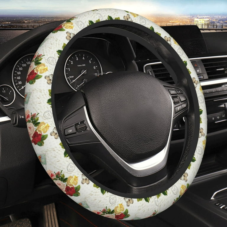Bingfone Vintage Bike Flower Butterfly Steering Wheel Cover Universal 15 Inches Car Steering Wheel Covers Grip Auto Internal Accessories Walmart