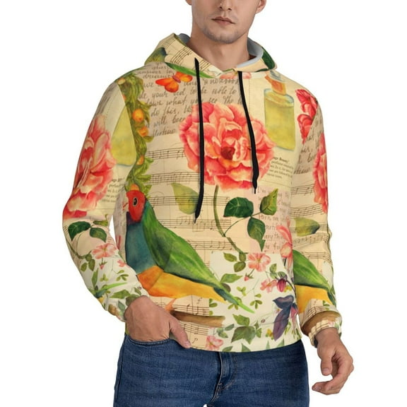 Bingfone Vintage Bird Men'S Drawstring Hoodie Long Sleeve Pocket Sweatshirts-Small
