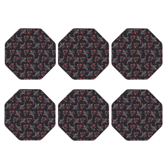 Bingfone Vintage Black Roosters Leather Drinks Coasters with Set of 6,Suitable for Home Kitchen,Coffee Cup Coasters Home Gift