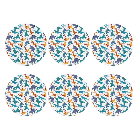 Bingfone Vintage Block Dinosaur Leather Drinks Coasters with Set of 6,Suitable for Home Kitchen,Coffee Cup Coasters Home Gift