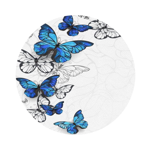 Bingfone Vintage Blue Flying Butterflies Leather Drinks Coasters With Set Of 6,Suitable For Home Kitchen,Coffee Cup Coasters Home Gift