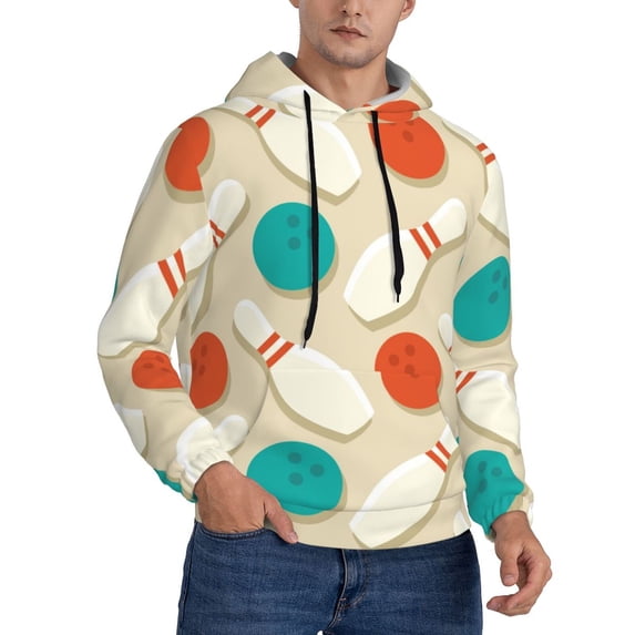 Bingfone Vintage Bowling Men's Drawstring Hoodie Long Sleeve Pocket Sweatshirts-X-Large