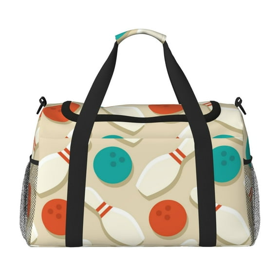 Bingfone Vintage Bowling Print Travel Duffel Tote Bag,Waterproof Shoulder Weekender Bag For Women and Men Swim Sports Travel Gym Bag，Foldable and expandable bag Lightweight