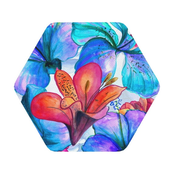 Bingfone Vintage Bright Flowers Leather Drinks Coasters With Set Of 6,Suitable For Home Kitchen,Coffee Cup Coasters Home Gift
