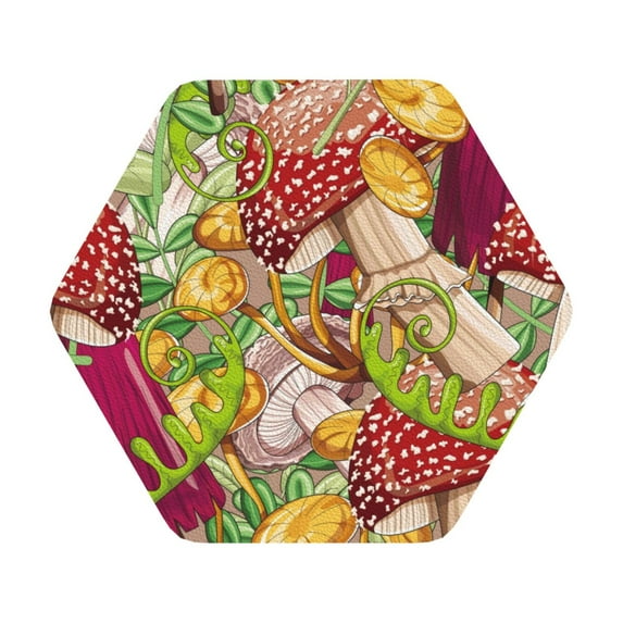 Bingfone Vintage Bright Mushrooms Leather Drinks Coasters With Set Of 6,Suitable For Home Kitchen,Coffee Cup Coasters Home Gift
