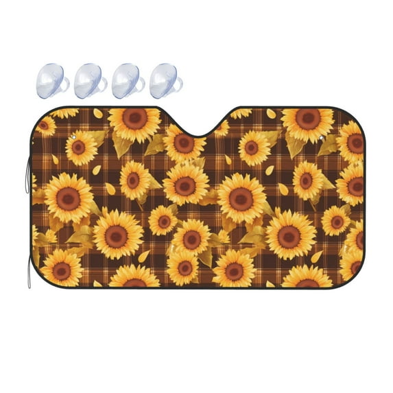 Bingfone Vintage Brown Plaid Sunflower Car Windshield Sunshade,Sun Foldable Sun Shield Sun Visor for Car - Medium