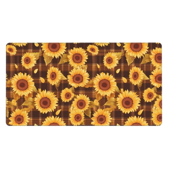 Bingfone Vintage Brown Plaid Sunflower Large Gaming Mouse Pad,Extended Desk Mousepad with Stitched Edges,Non-Slip Base,Water Resist Keyboard Pad for Gamer, Office & Home, 29.5 x 16 in