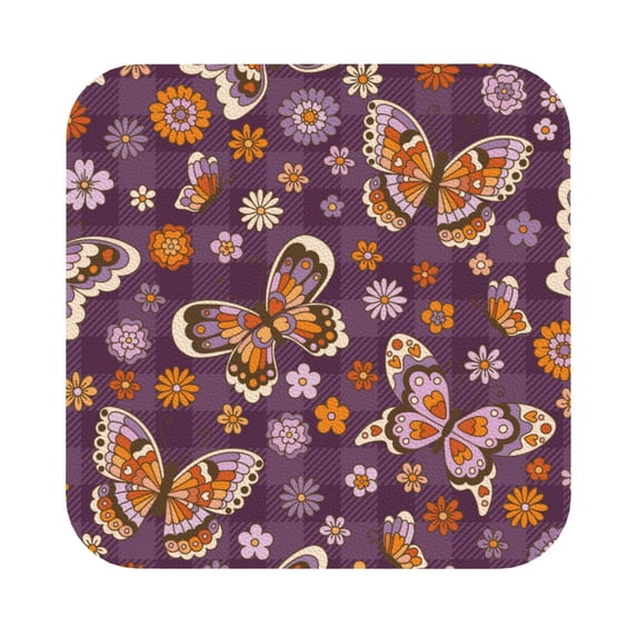 Bingfone Vintage Buffalo Plaid And Butterflys Leather Drinks Coasters With Set Of 6,Suitable For Home Kitchen,Coffee Cup Coasters Home Gift