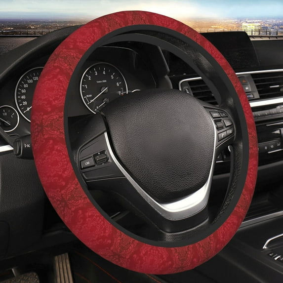 Bingfone Vintage Burgundy Steering Wheel Cover - Universal 15 Inches Car Steering Wheel Covers Grip Auto Internal Accessories
