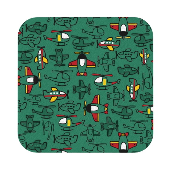 Bingfone Vintage Cartoon Air Transportation Leather Drinks Coasters With Set Of 6,Suitable For Home Kitchen,Coffee Cup Coasters Home Gift