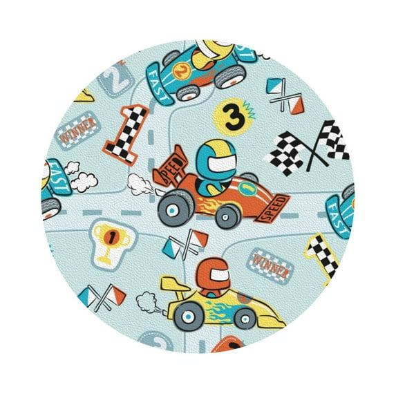 Bingfone Vintage Cartoon Car Racing Leather Drinks Coasters With Set Of 6,Suitable For Home Kitchen,Coffee Cup Coasters Home Gift