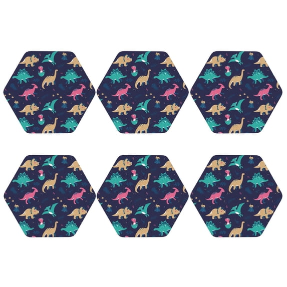 Bingfone Vintage Cartoon Dinosaur Leather Drinks Coasters with Set of 6,Suitable for Home Kitchen,Coffee Cup Coasters Home Gift