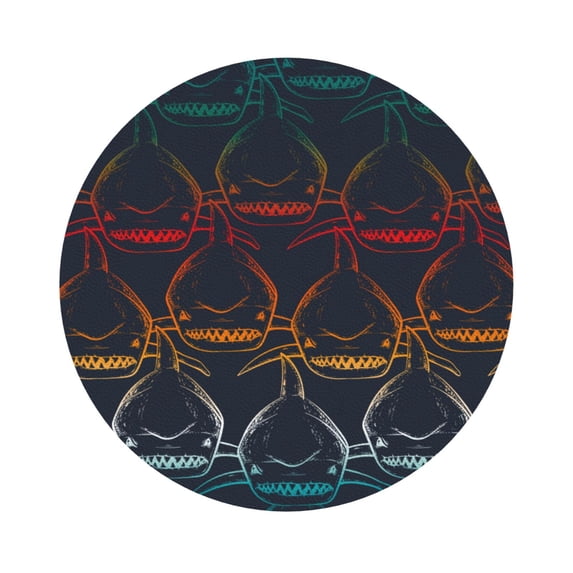 Bingfone Vintage Cartoon Sharks Leather Drinks Coasters with Set of 6,Suitable for Home Kitchen,Coffee Cup Coasters Home Gift