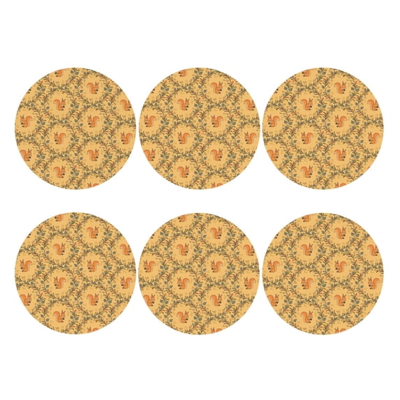 Bingfone Vintage Cartoon Squirrel Leather Drinks Coasters with Set of 6,Suitable for Home Kitchen,Coffee Cup Coasters Home Gift