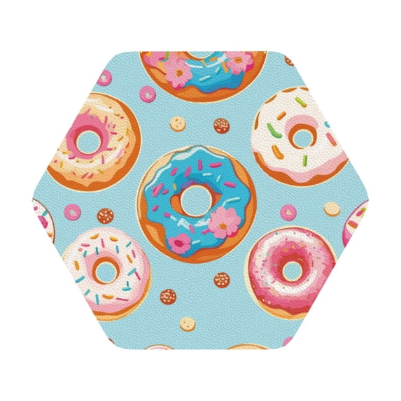Bingfone Vintage Colorful Donut Leather Drinks Coasters with Set of 6,Suitable for Home Kitchen,Coffee Cup Coasters Home Gift