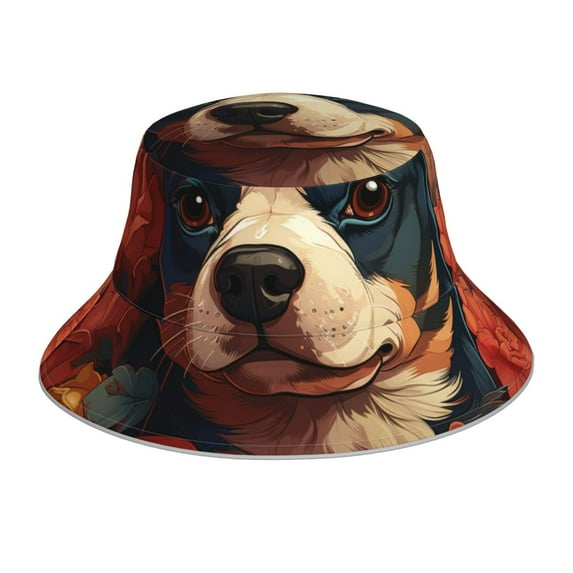 Bingfone Vintage Colorful Flower French Bulldog Bucket Hat for Men Women,Packable Reversible Printed Sun Hats,Fisherman Outdoor Travel Hiking Beach Caps