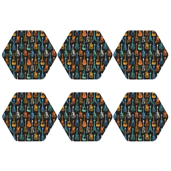 Bingfone Vintage Colorful Guitar Leather Drinks Coasters with Set of 6,Suitable for Home Kitchen,Coffee Cup Coasters Home Gift