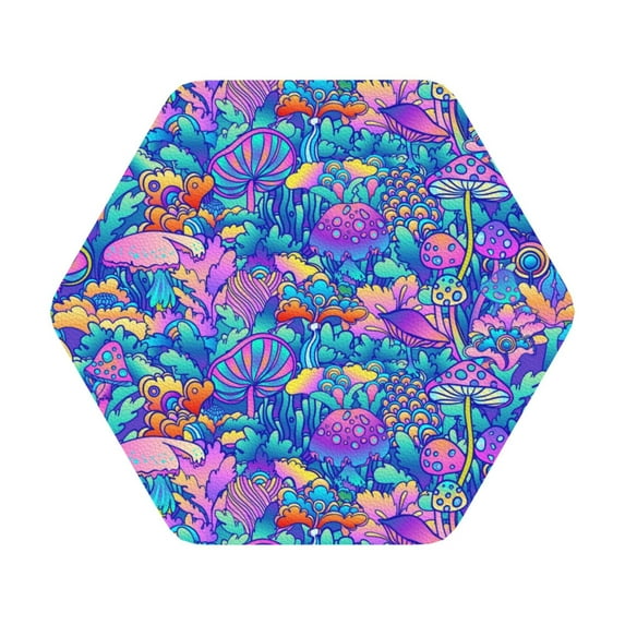 Bingfone Vintage Colorful Mushrooms Leather Drinks Coasters With Set Of 6,Suitable For Home Kitchen,Coffee Cup Coasters Home Gift