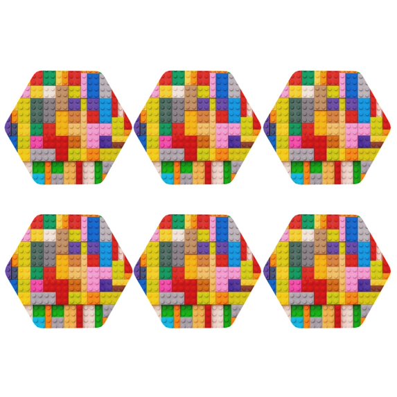 Bingfone Vintage Colorful Plastic Blocks Pattern Leather Drinks Coasters with Set of 6,Suitable for Home Kitchen,Coffee Cup Coasters Home Gift