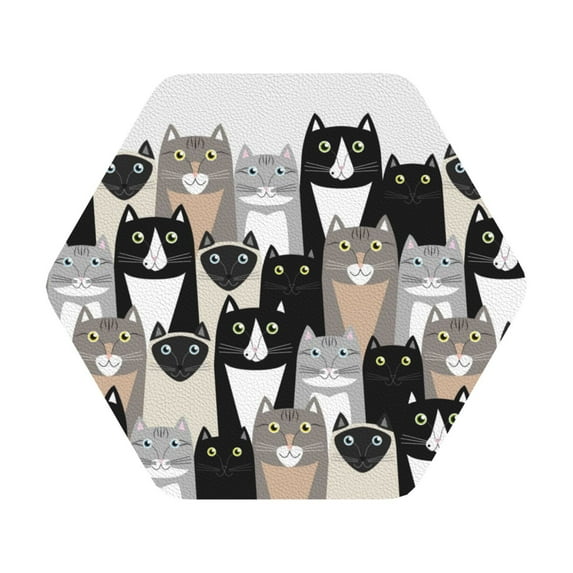 Bingfone Vintage Colors Cats Leather Drinks Coasters With Set Of 6,Suitable For Home Kitchen,Coffee Cup Coasters Home Gift