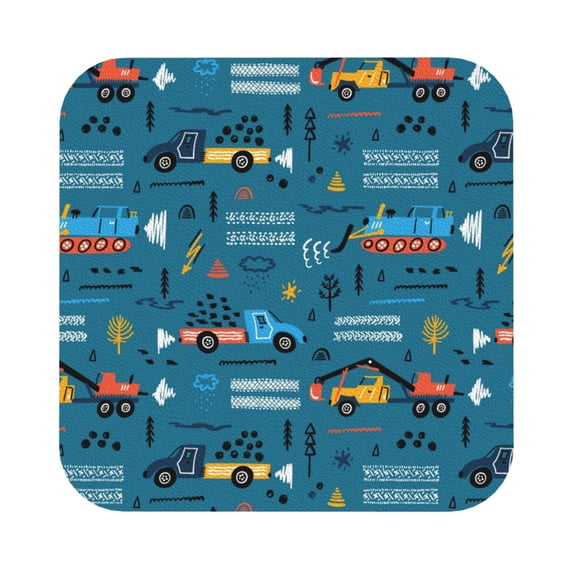Bingfone Vintage Construction Trucks Leather Drinks Coasters With Set Of 6,Suitable For Home Kitchen,Coffee Cup Coasters Home Gift