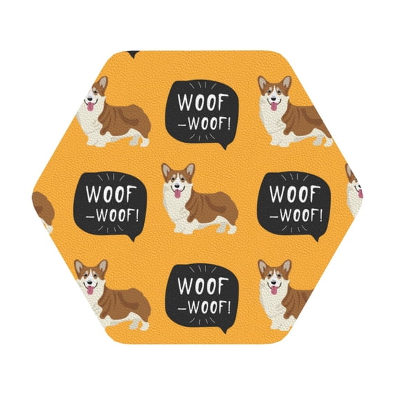 Bingfone Vintage Corgi Leather Drinks Coasters With Set Of 6,Suitable For Home Kitchen,Coffee Cup Coasters Home Gift
