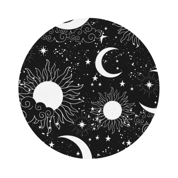 Bingfone Vintage Crescent And Stars Leather Drinks Coasters With Set Of 6,Suitable For Home Kitchen,Coffee Cup Coasters Home Gift