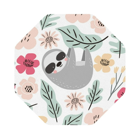 Bingfone Vintage Cute Cartoon Sloth Leather Drinks Coasters With Set Of 6,Suitable For Home Kitchen,Coffee Cup Coasters Home Gift