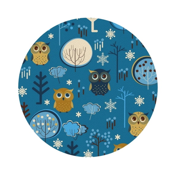 Bingfone Vintage Cute Colorful Owls And Trees Leather Drinks Coasters With Set Of 6,Suitable For Home Kitchen,Coffee Cup Coasters Home Gift
